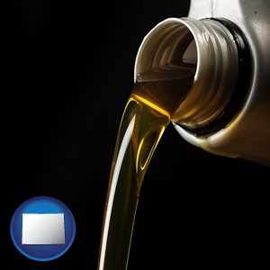 pouring motor oil, on a black background - with Colorado icon