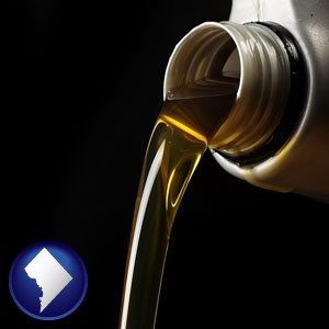 pouring motor oil, on a black background - with Washington, DC icon