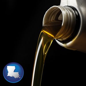 pouring motor oil, on a black background - with Louisiana icon
