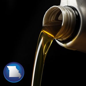 pouring motor oil, on a black background - with Missouri icon