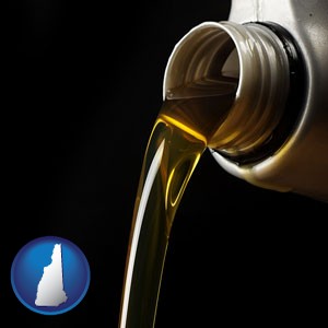 pouring motor oil, on a black background - with New Hampshire icon