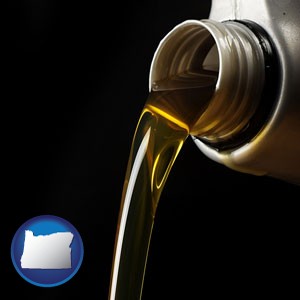 pouring motor oil, on a black background - with Oregon icon