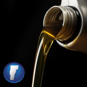pouring motor oil, on a black background - with Vermont icon