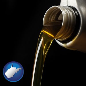 pouring motor oil, on a black background - with West Virginia icon