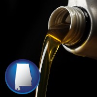 alabama pouring motor oil, on a black background