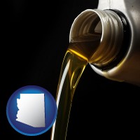 arizona pouring motor oil, on a black background
