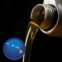 hawaii pouring motor oil, on a black background