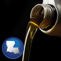 louisiana pouring motor oil, on a black background