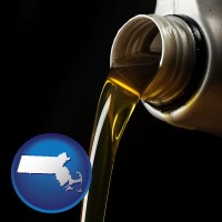 massachusetts pouring motor oil, on a black background