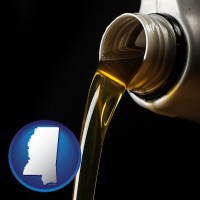 mississippi pouring motor oil, on a black background