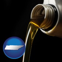 tennessee pouring motor oil, on a black background