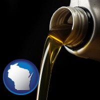 wisconsin pouring motor oil, on a black background